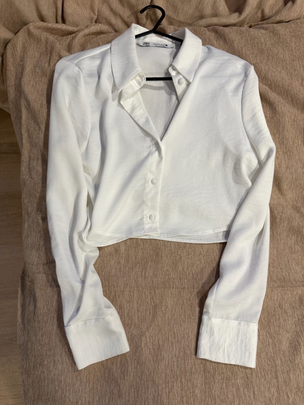 Zara White Cropped Button-Down Collar Shirt
